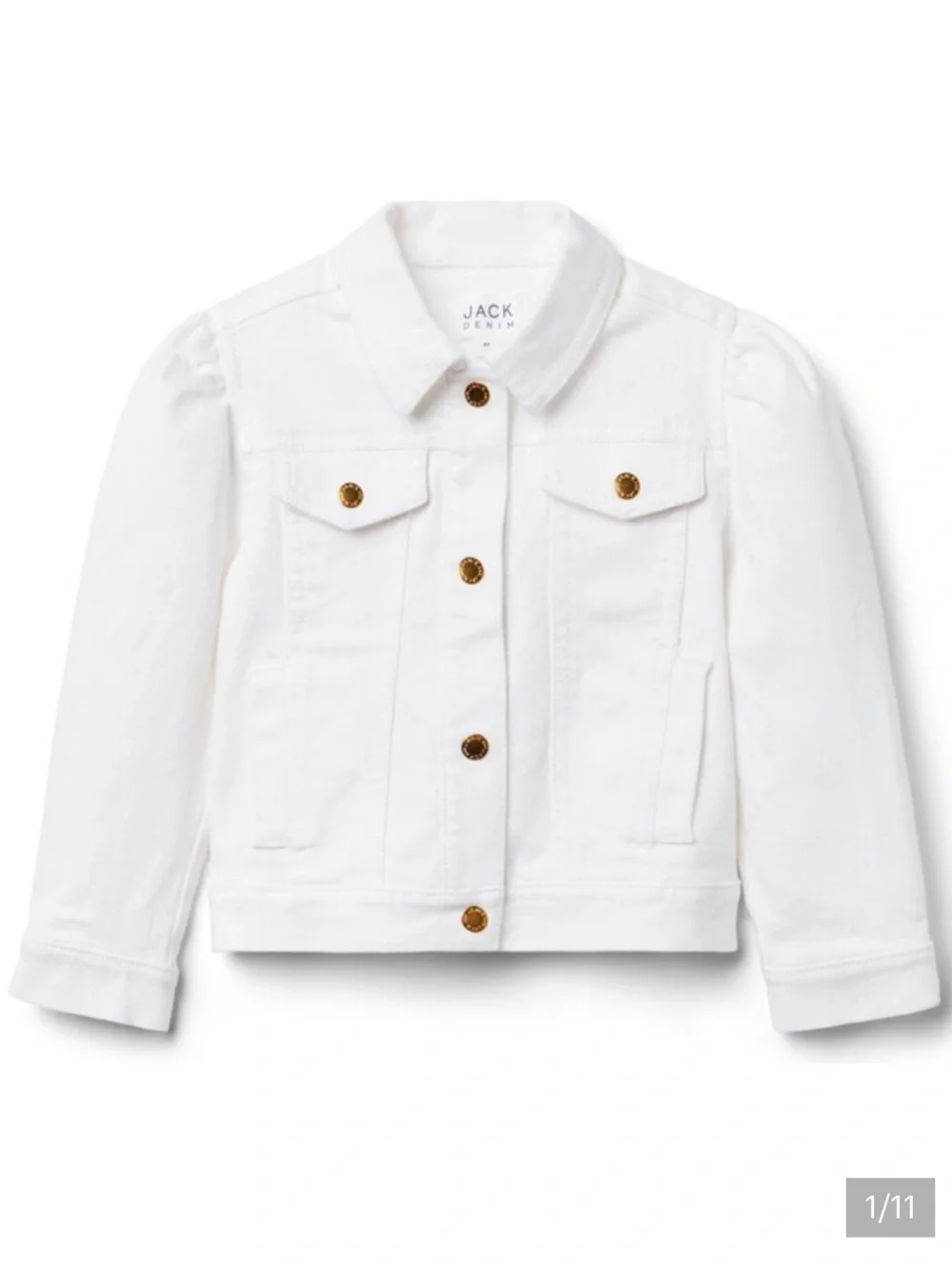 Janie and Jack Puff Sleeve White Denim Jacket with Gold Buttons